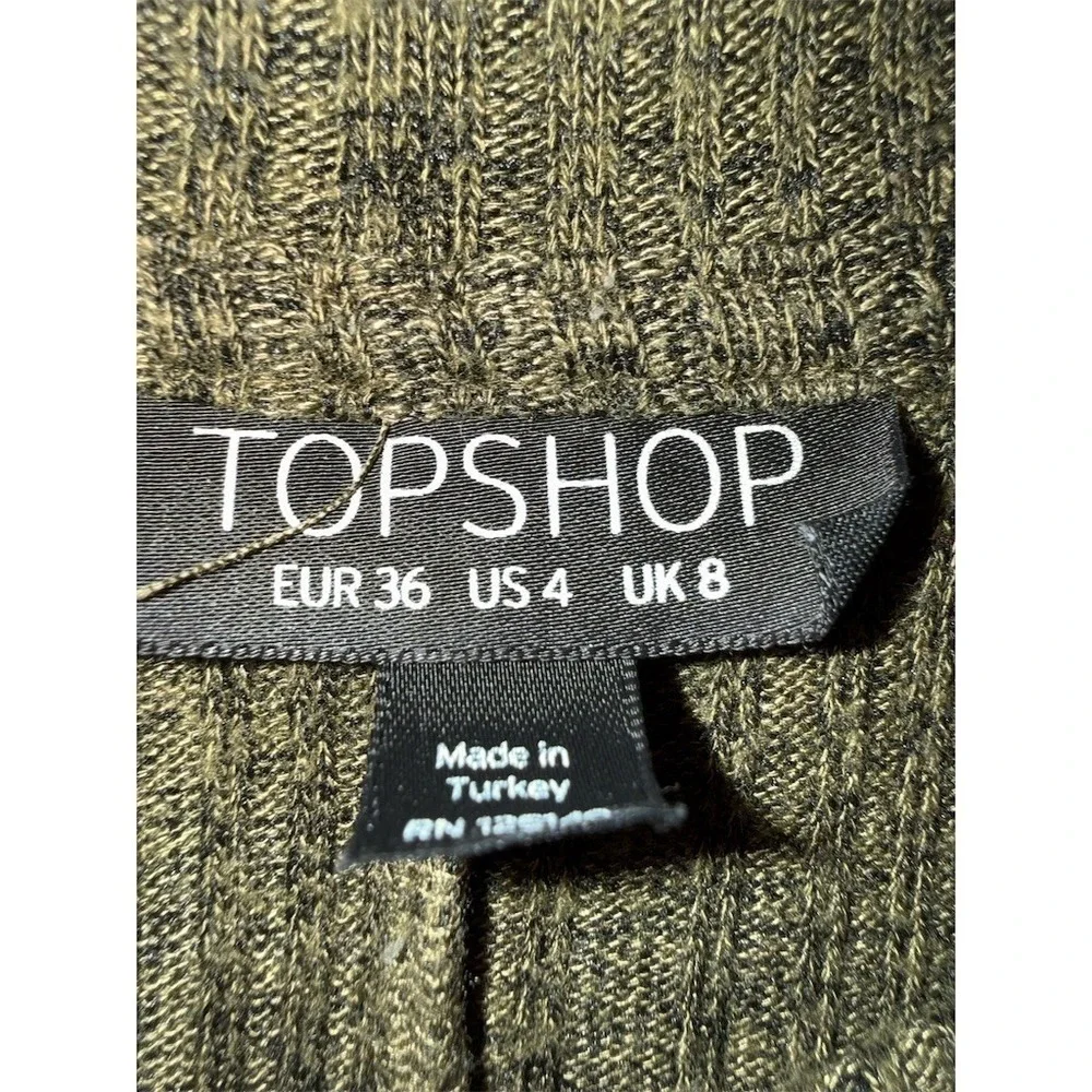 Topshop‎ Sweater Dress Womens Size 4 Olive Green Ribbed Knit Long Sleeve A line